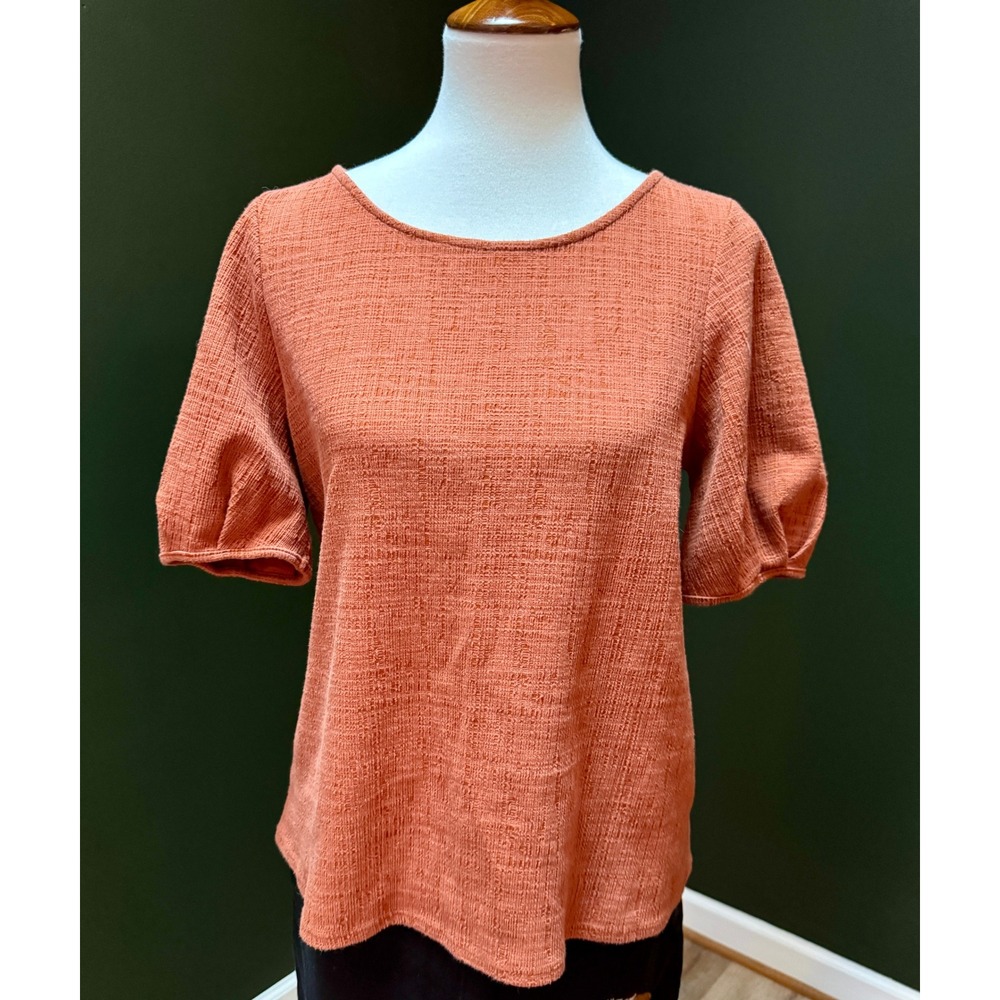 Green Envelope Puff Textured‎ Rust Orange Blouse Women's Size L
